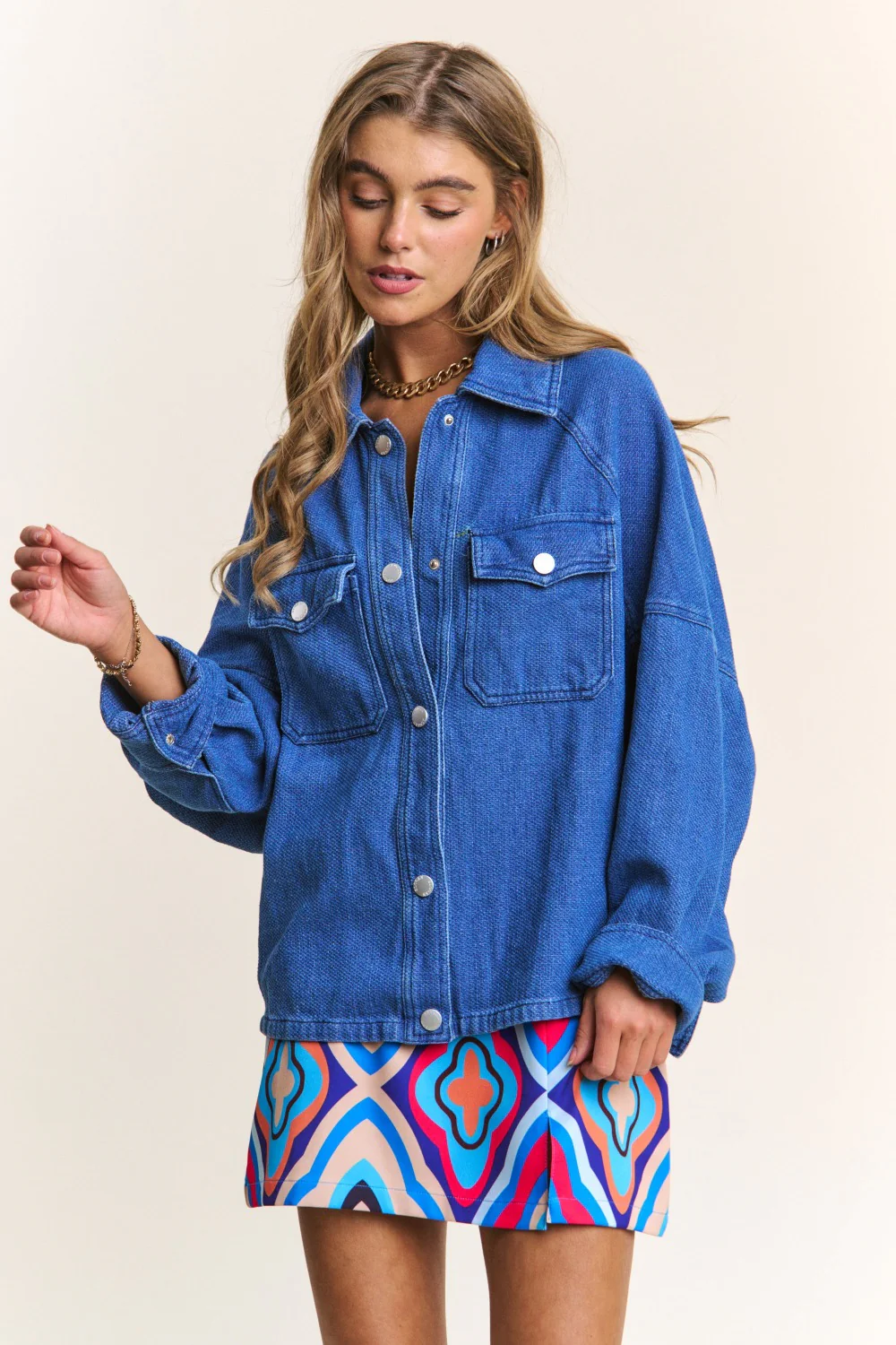 J.NNA Snap Down Long Sleeve Denim Jacket - Image 4