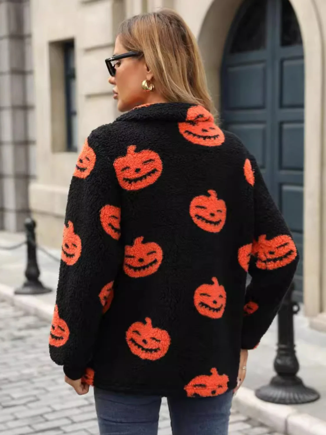 Jack-O'-Lantern Half Zip Long Sleeve Sweatshirt - Image 2