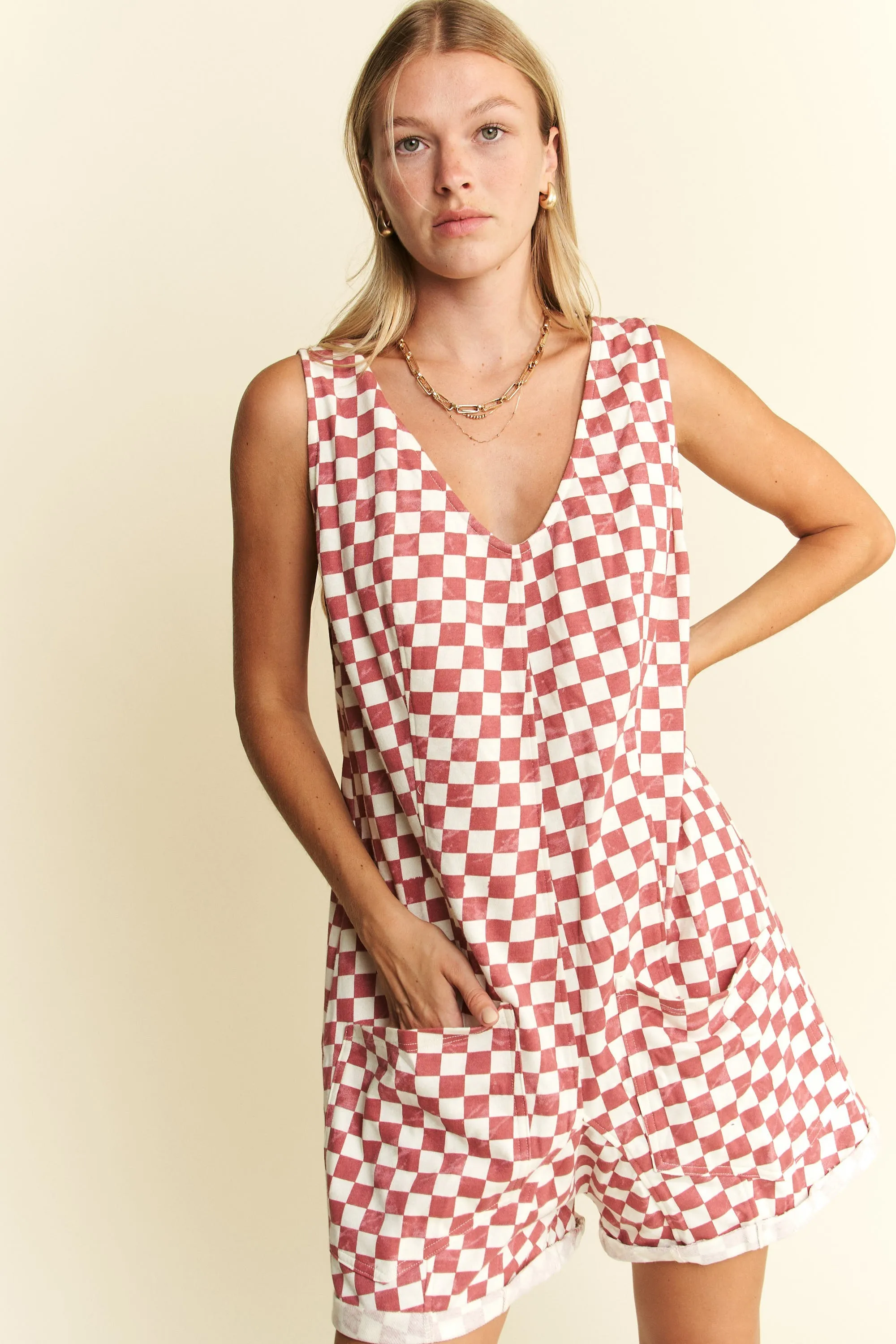 Jade By Jane Plus Size Plaid Print Shorts Romper - Image 9