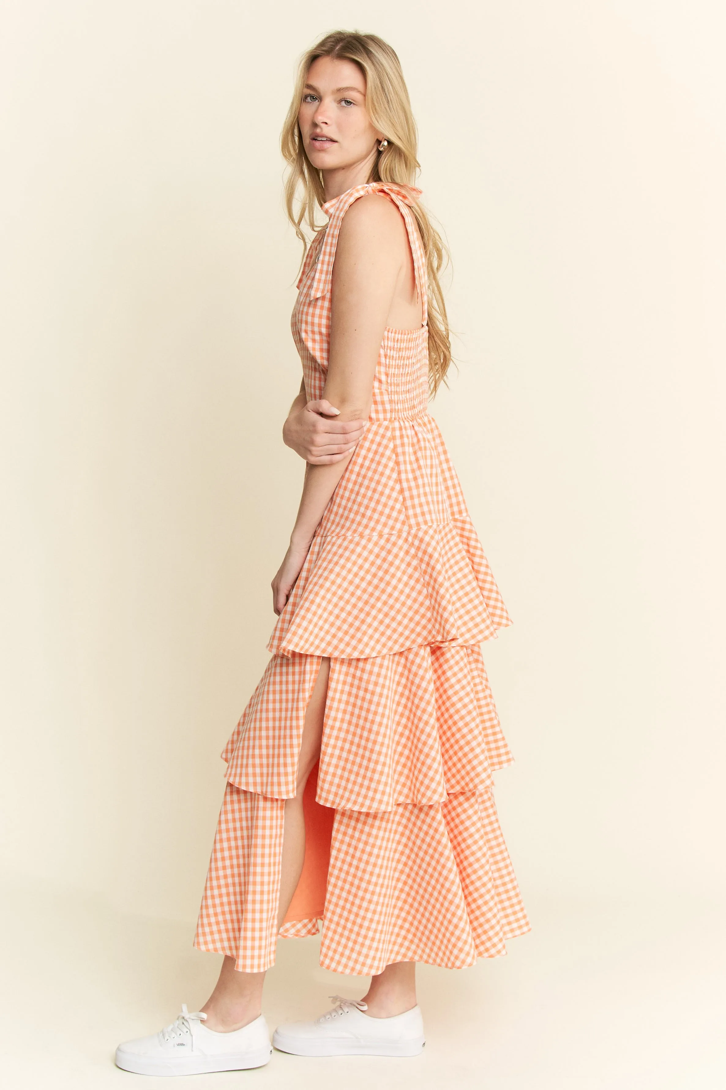 Jade By Jane Sleeveless Gingham Print Tiered Midi Dress - Image 5