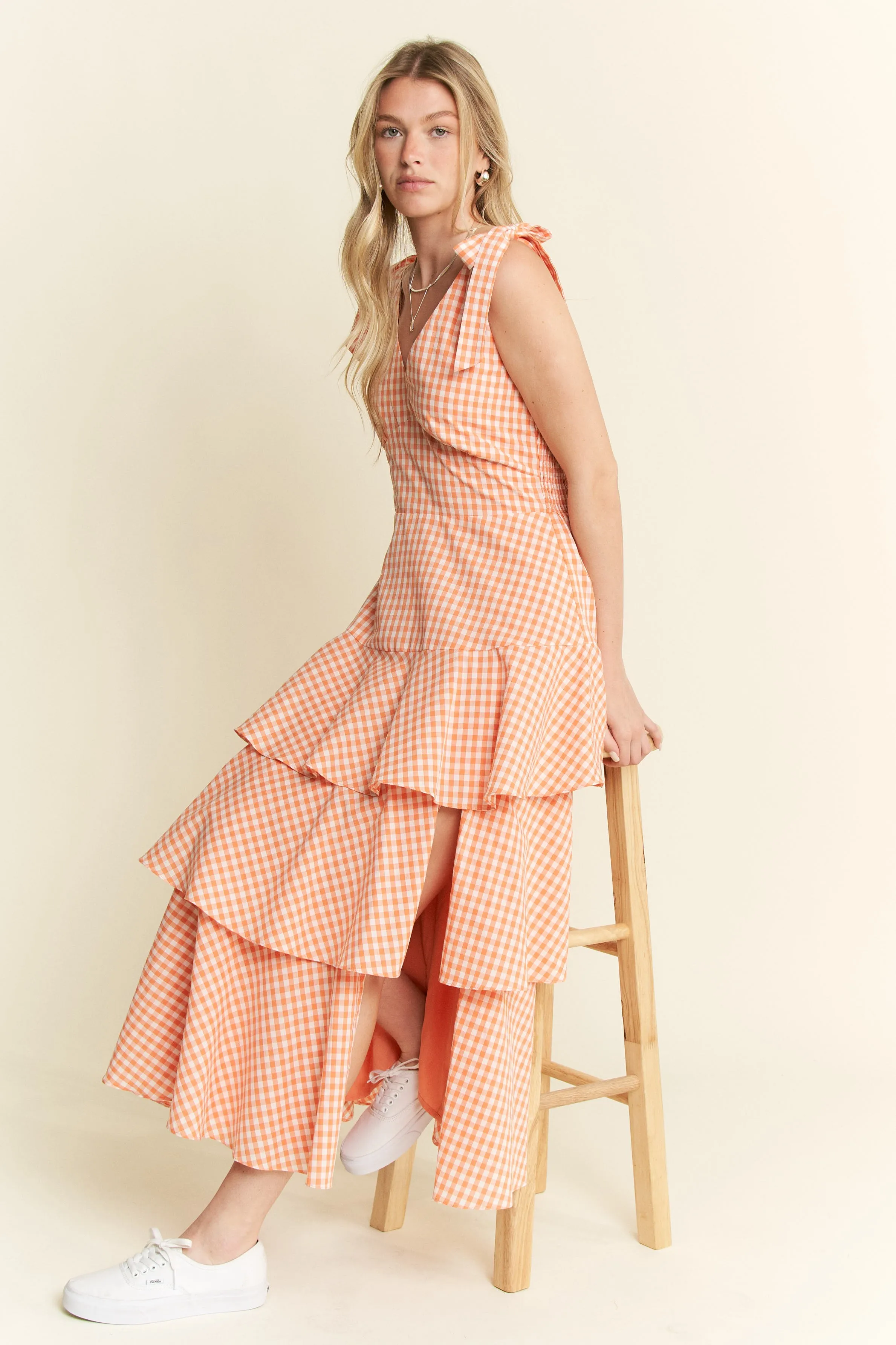 Jade By Jane Sleeveless Gingham Print Tiered Midi Dress - Image 7
