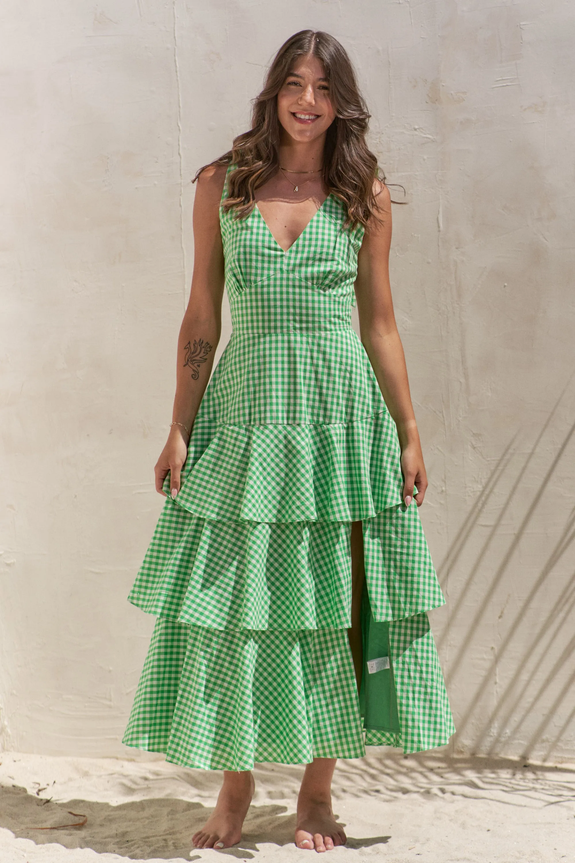 Jade By Jane Sleeveless Gingham Print Tiered Midi Dress - Image 2