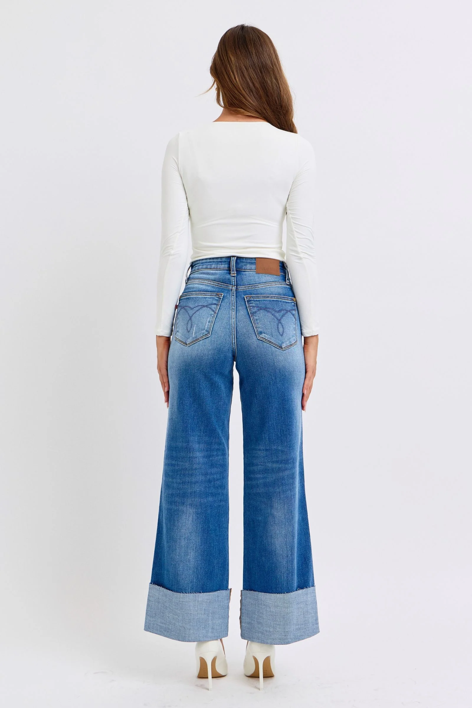 Judy Blue Full Size Distressed High Waist Wide Leg Jeans - Image 6