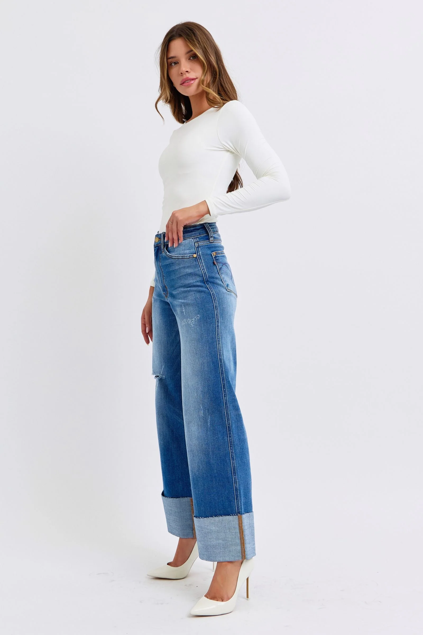 Judy Blue Full Size Distressed High Waist Wide Leg Jeans - Image 7