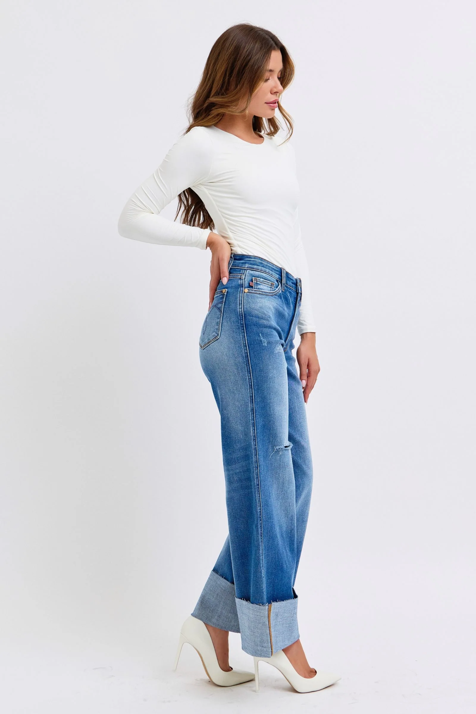 Judy Blue Full Size Distressed High Waist Wide Leg Jeans - Image 8