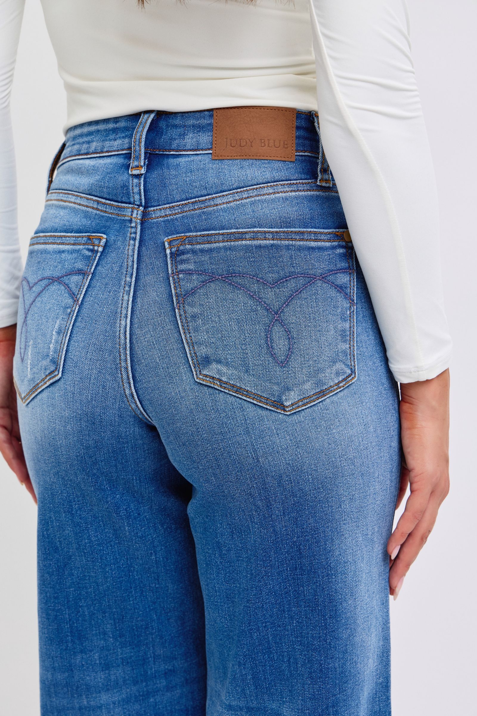 Judy Blue Full Size Distressed High Waist Wide Leg Jeans - Image 9