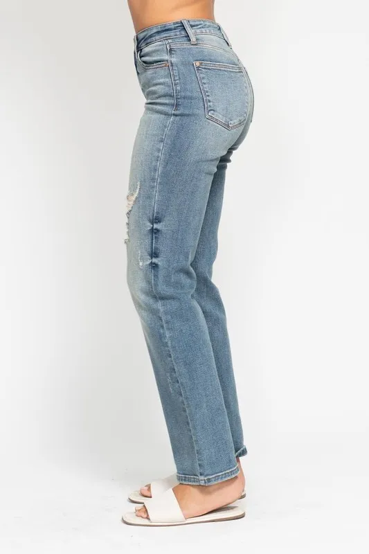 Judy Blue Full Size High Waist Distressed Dad Jean Plus Size - Image 4