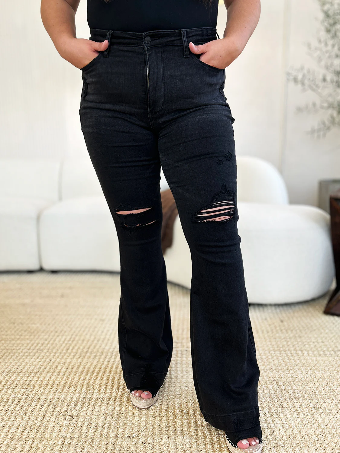 Judy Blue Full Size High Waist Distressed Flare Jeans - Image 10