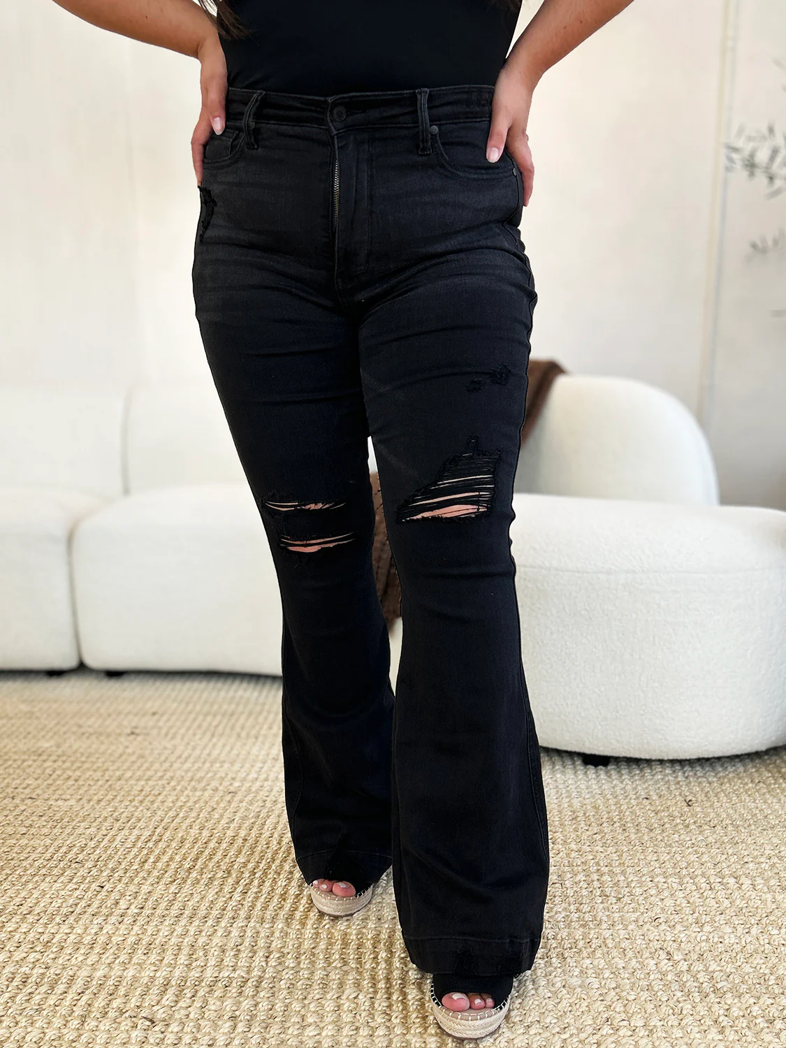 Judy Blue Full Size High Waist Distressed Flare Jeans - Image 11