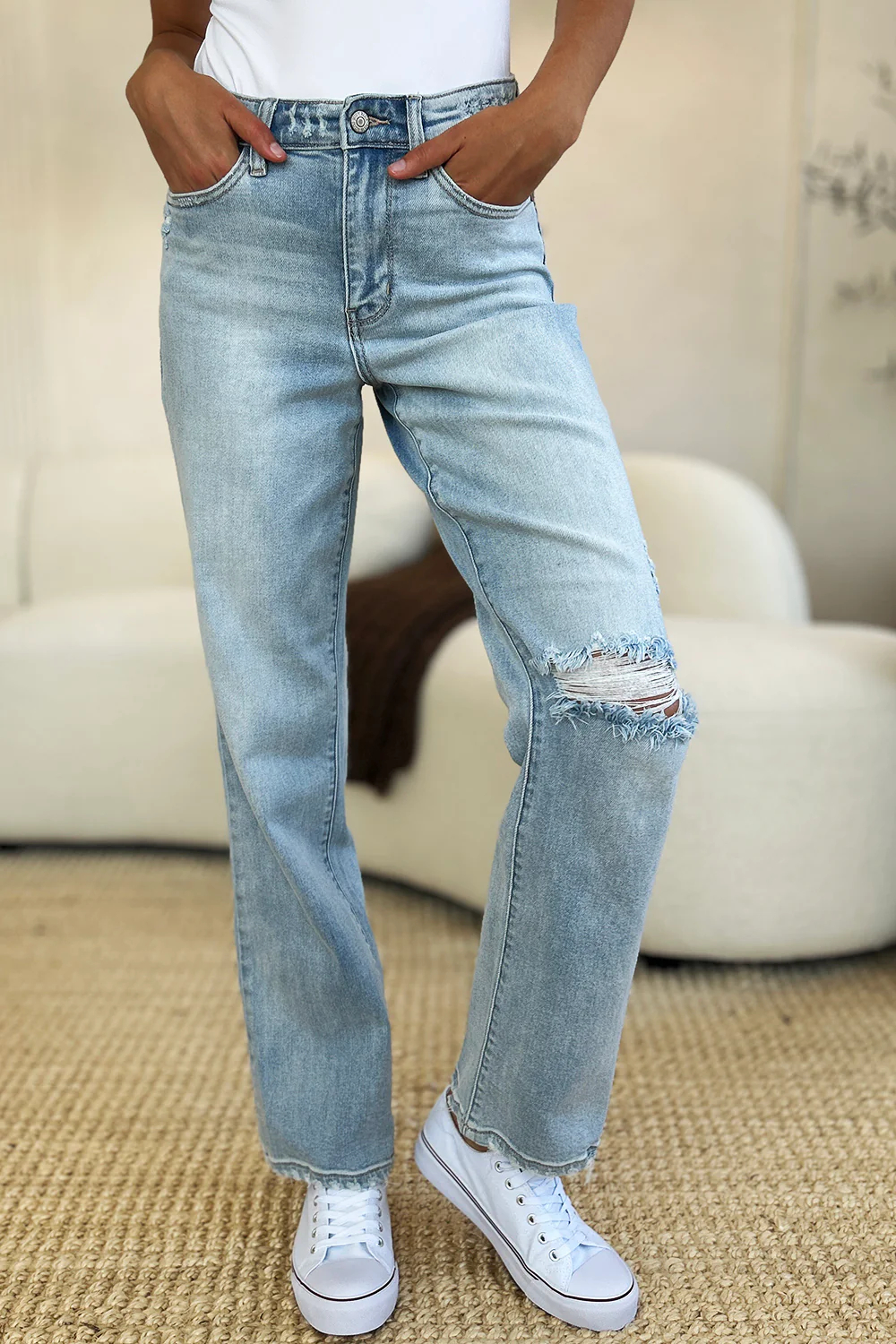Judy Blue Full Size High Waist Distressed Straight Jeans - Image 6