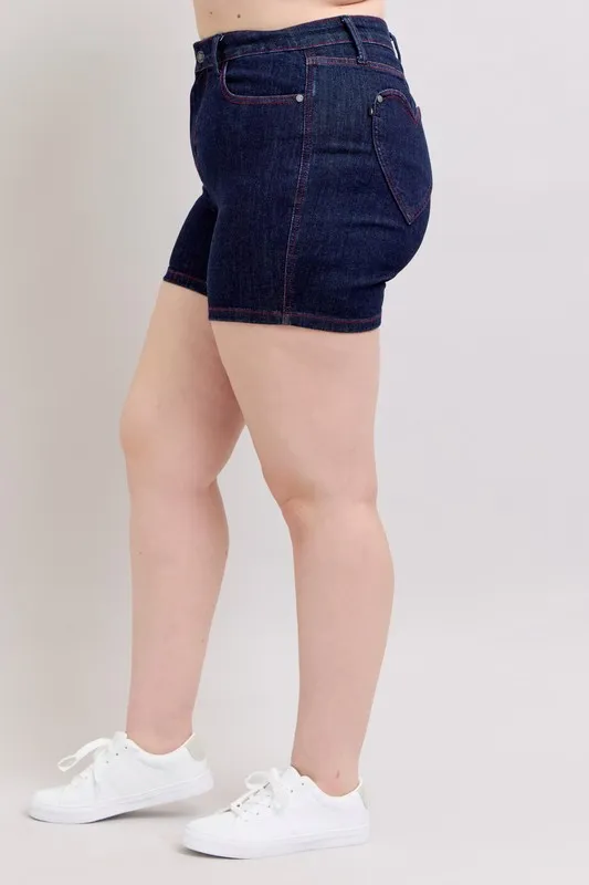 Judy Blue Full Size High Waist Heart Shaped Pkts & Red Contrast Thread Denim Shorts Plus Size - Image 10