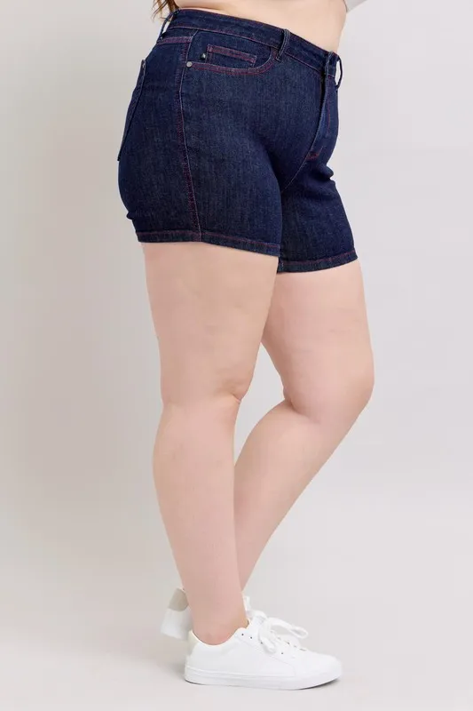 Judy Blue Full Size High Waist Heart Shaped Pkts & Red Contrast Thread Denim Shorts Plus Size - Image 11