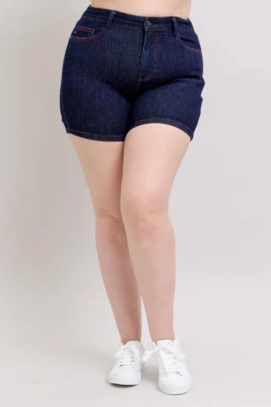 Judy Blue Full Size High Waist Heart Shaped Pkts & Red Contrast Thread Denim Shorts Plus Size - Image 12