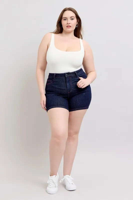 Judy Blue Full Size High Waist Heart Shaped Pkts & Red Contrast Thread Denim Shorts Plus Size - Image 7