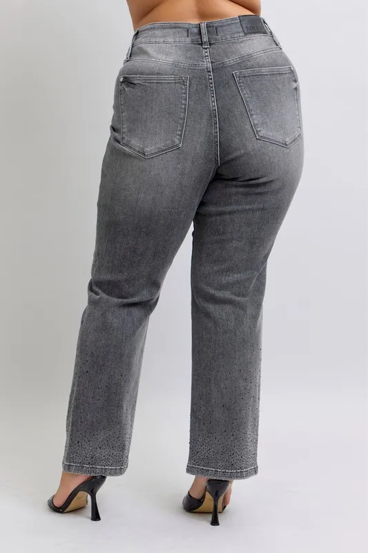 Judy Blue Full Size High Waist Rhinestone Straight Jeans Plus Size - Image 13