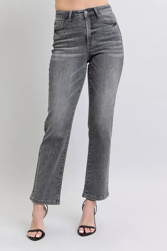 Judy Blue Full Size High Waist Rhinestone Straight Jeans Plus Size - Image 2