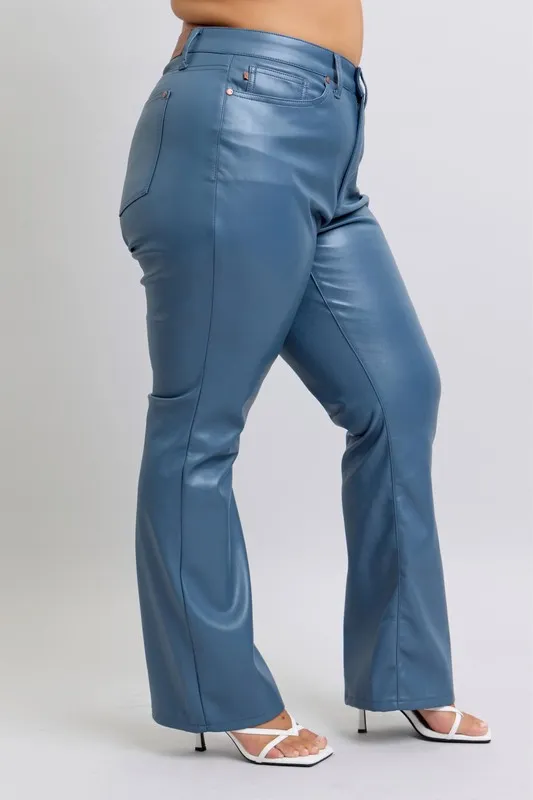 Judy Blue Full Size High Waist Tummy Control Faux Leather Bootcut Pants Plus Size - Image 10