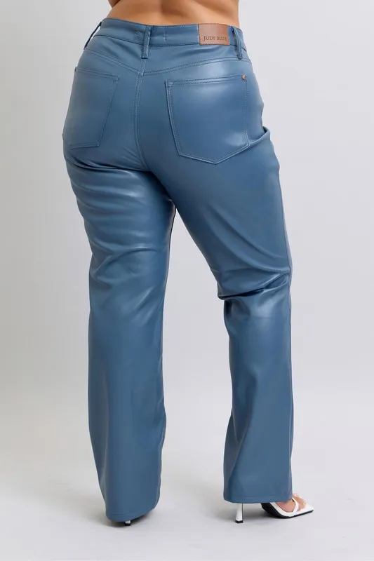 Judy Blue Full Size High Waist Tummy Control Faux Leather Bootcut Pants Plus Size - Image 11