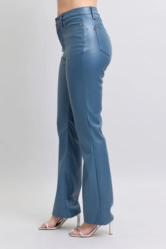 Judy Blue Full Size High Waist Tummy Control Faux Leather Bootcut Pants Plus Size - Image 7