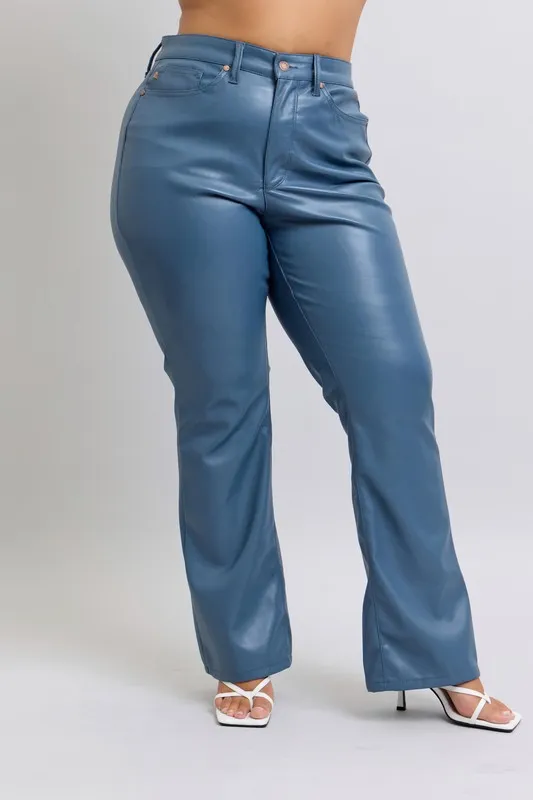 Judy Blue Full Size High Waist Tummy Control Faux Leather Bootcut Pants Plus Size - Image 9