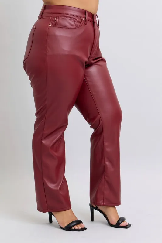 Judy Blue Full Size High Waist Tummy Control Faux Leather Straight Pants Plus Size - Image 11