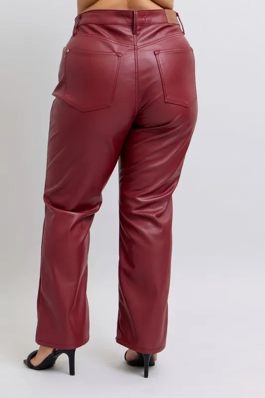 Judy Blue Full Size High Waist Tummy Control Faux Leather Straight Pants Plus Size - Image 12