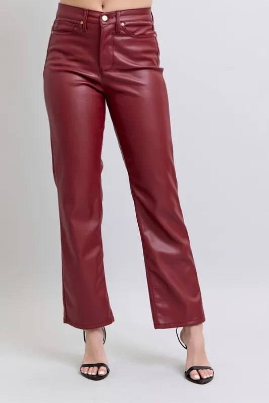 Judy Blue Full Size High Waist Tummy Control Faux Leather Straight Pants Plus Size - Image 2