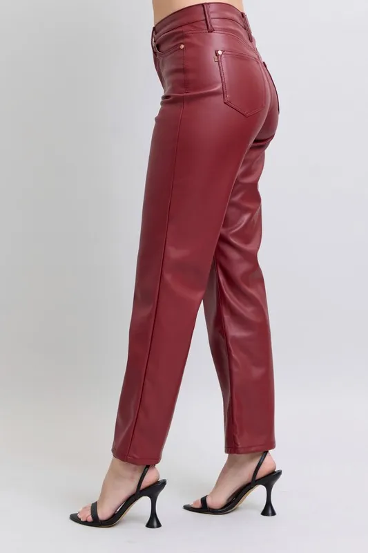 Judy Blue Full Size High Waist Tummy Control Faux Leather Straight Pants Plus Size - Image 3