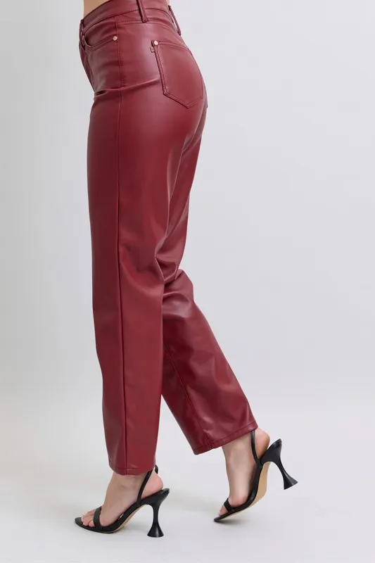 Judy Blue Full Size High Waist Tummy Control Faux Leather Straight Pants Plus Size - Image 4