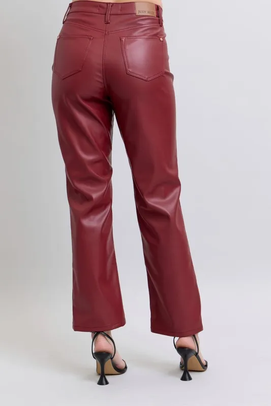 Judy Blue Full Size High Waist Tummy Control Faux Leather Straight Pants Plus Size - Image 5