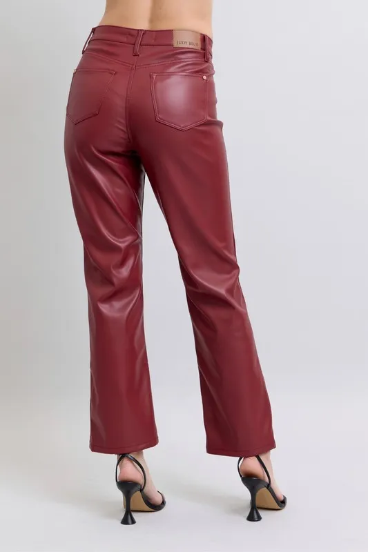 Judy Blue Full Size High Waist Tummy Control Faux Leather Straight Pants Plus Size - Image 6