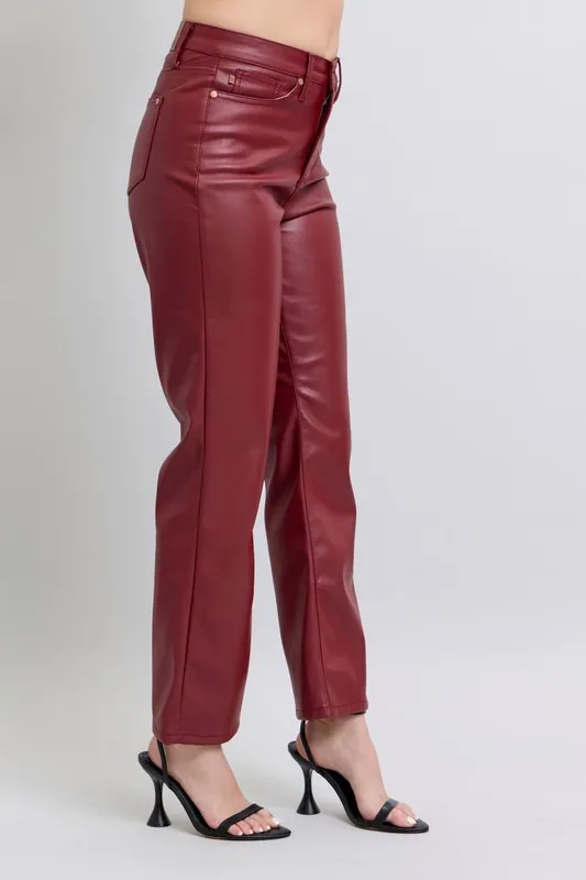 Judy Blue Full Size High Waist Tummy Control Faux Leather Straight Pants Plus Size - Image 7