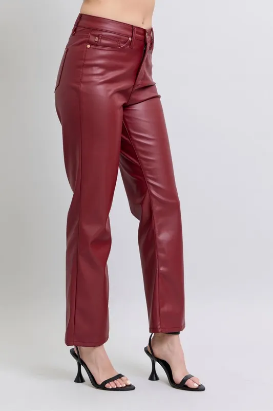 Judy Blue Full Size High Waist Tummy Control Faux Leather Straight Pants Plus Size - Image 8