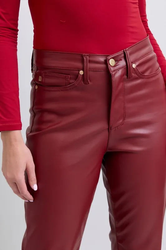 Judy Blue Full Size High Waist Tummy Control Faux Leather Straight Pants Plus Size - Image 9