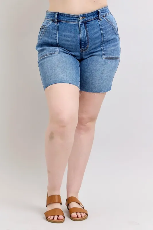 Judy Blue Full Size Mid Rise Bermudas Denim Shorts W/ Back Flap Pockets Plus Size - Image 11