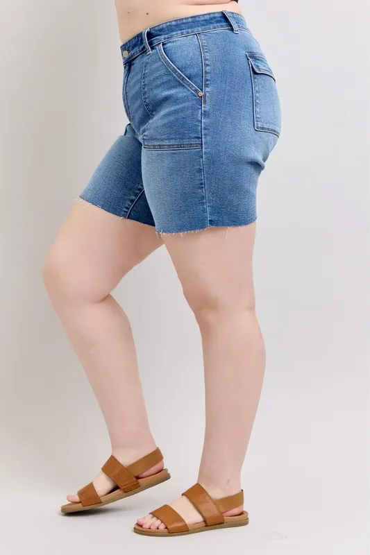 Judy Blue Full Size Mid Rise Bermudas Denim Shorts W/ Back Flap Pockets Plus Size - Image 12