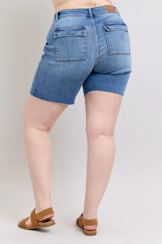 Judy Blue Full Size Mid Rise Bermudas Denim Shorts W/ Back Flap Pockets Plus Size - Image 13