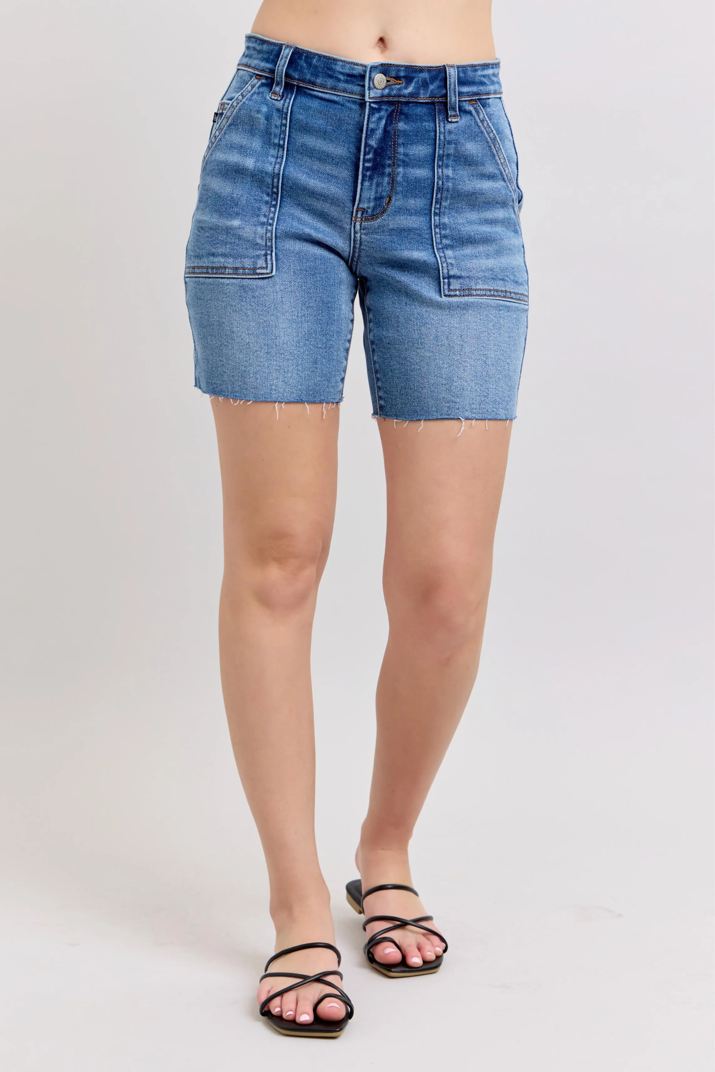 Judy Blue Full Size Mid Rise Bermudas Denim Shorts W/ Back Flap Pockets Plus Size - Image 2