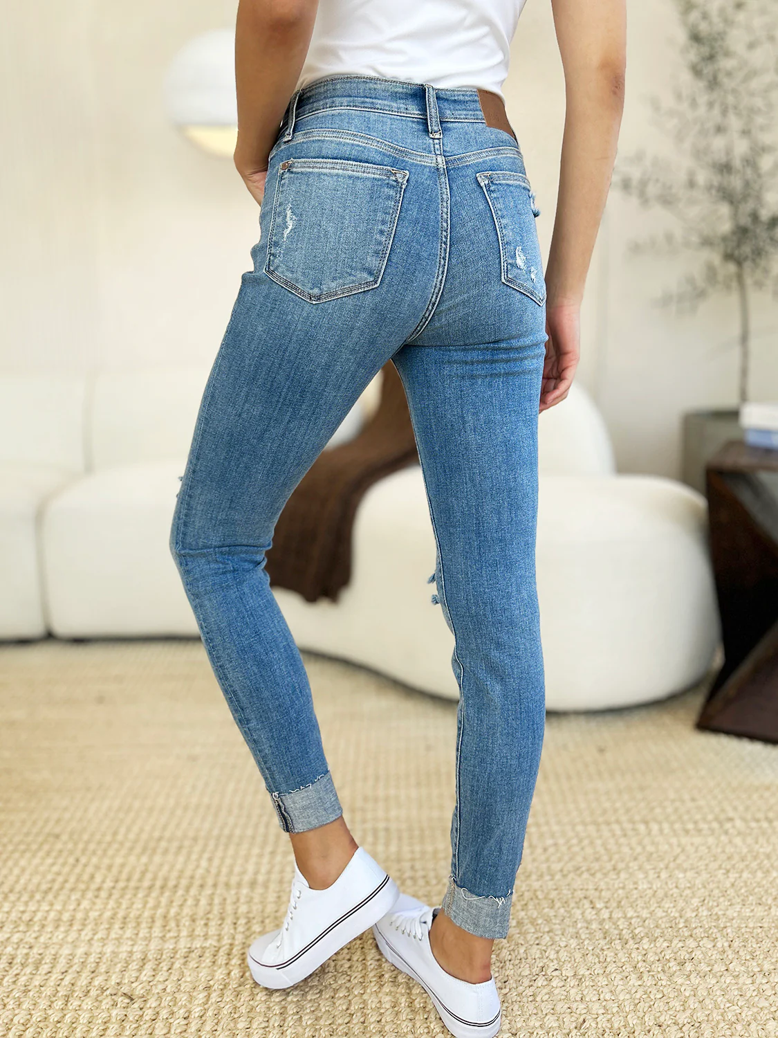 Judy Blue Full Size Mid Rise Destroy & Cuff Skinny Jeans - Image 10