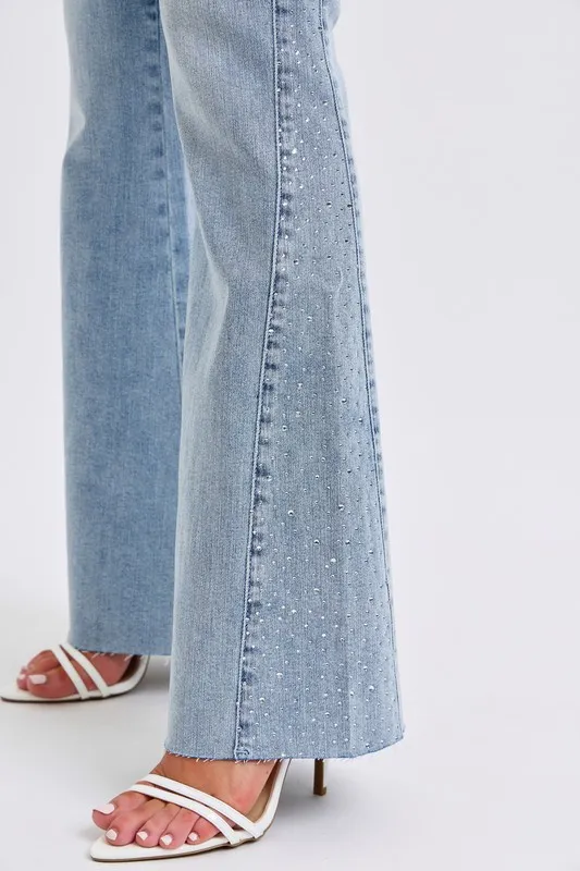 Judy Blue Full Size Mid Rise Rhinestone Side Panel Detail Flare Jeans Plus Size - Image 6
