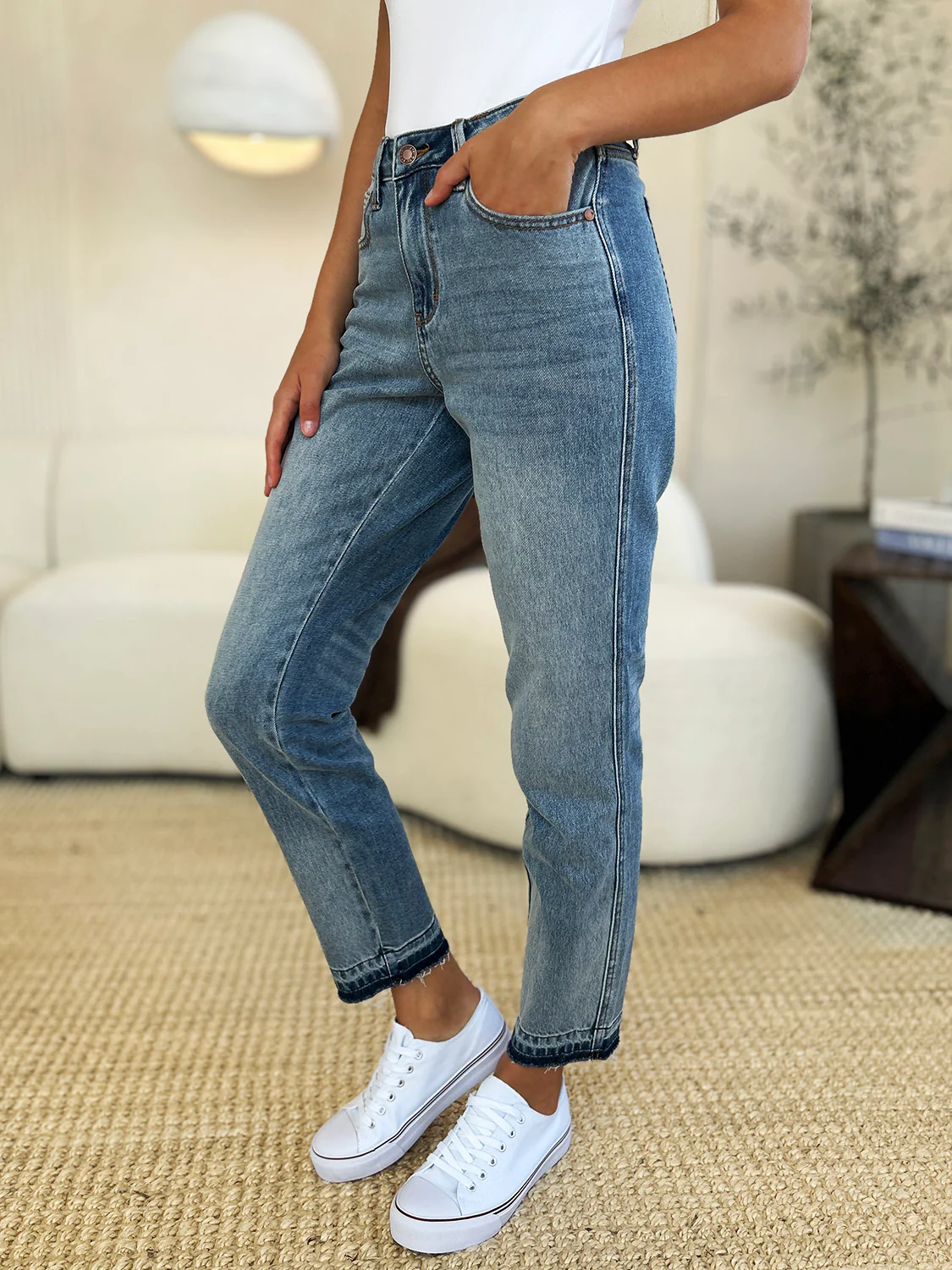 Judy Blue Full Size Mid Rise Rigid Magic Release Hem Jeans - Image 10