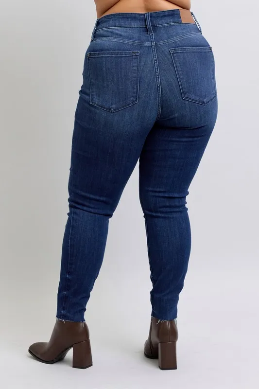 Judy Blue Full Size Mid Rise Skinny Jeans with Raw Hem Plus Size - Image 9