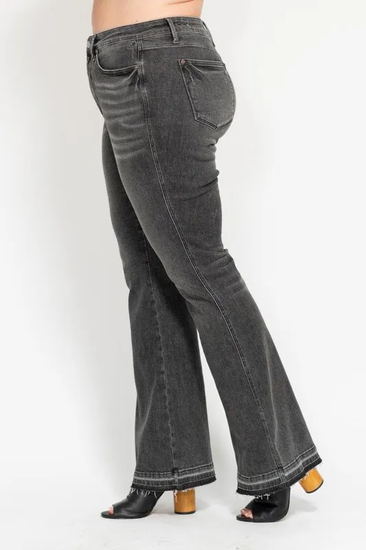 Judy Blue Full Size Mid Rise Tummy Control Washed Gray Release Hem Flare Jeans Plus Size - Image 13