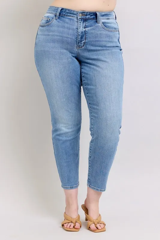 Judy Blue Full Size Mid Rise Vintage Wash Slim Jeans with Cell Phone Pocket Plus Size - Image 10