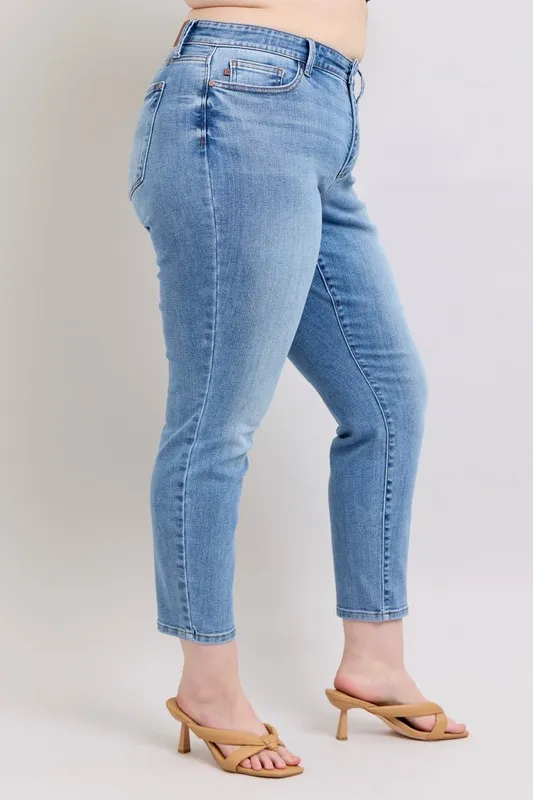Judy Blue Full Size Mid Rise Vintage Wash Slim Jeans with Cell Phone Pocket Plus Size - Image 11