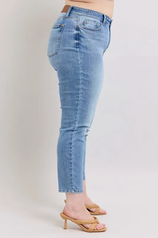Judy Blue Full Size Mid Rise Vintage Wash Slim Jeans with Cell Phone Pocket Plus Size - Image 12