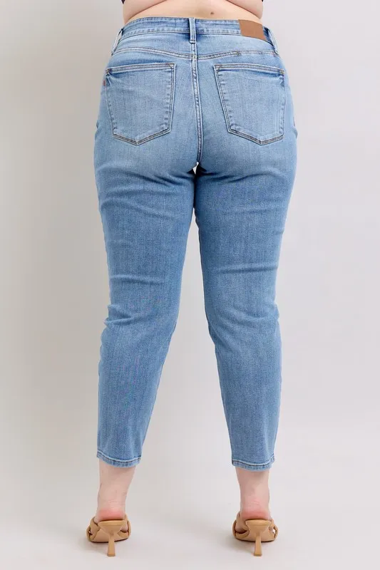 Judy Blue Full Size Mid Rise Vintage Wash Slim Jeans with Cell Phone Pocket Plus Size - Image 13