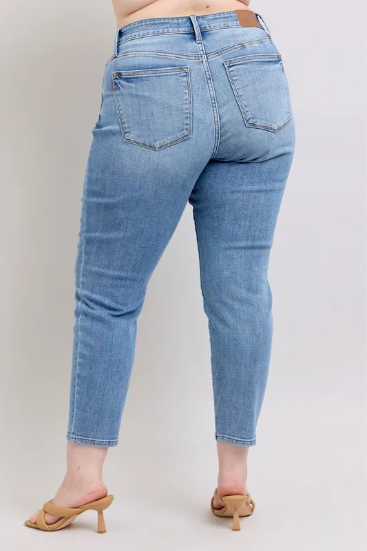 Judy Blue Full Size Mid Rise Vintage Wash Slim Jeans with Cell Phone Pocket Plus Size - Image 14
