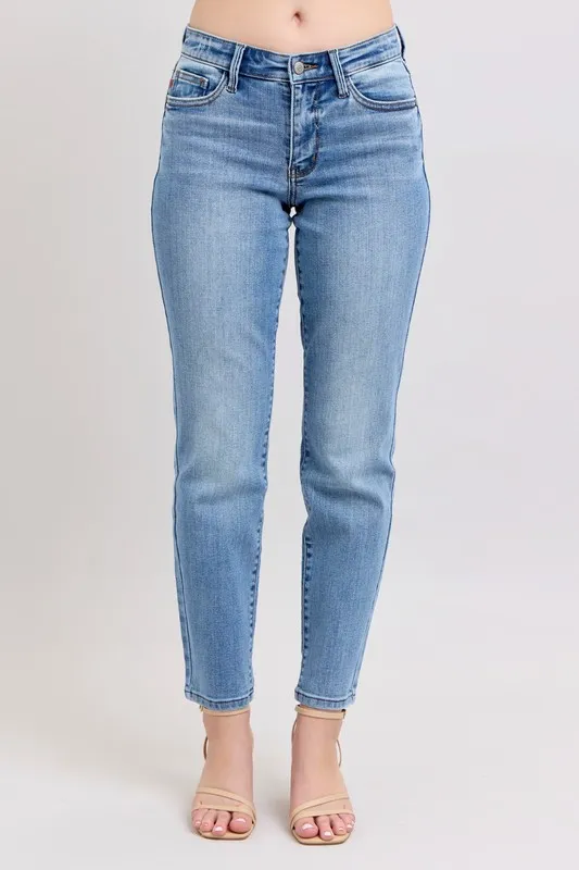 Judy Blue Full Size Mid Rise Vintage Wash Slim Jeans with Cell Phone Pocket Plus Size - Image 2