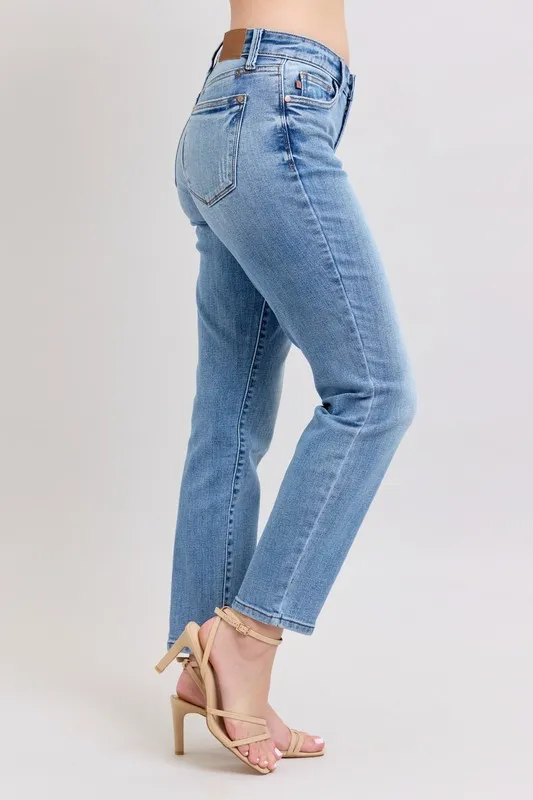Judy Blue Full Size Mid Rise Vintage Wash Slim Jeans with Cell Phone Pocket Plus Size - Image 4